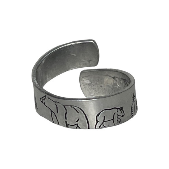 Handmade 8/9 stamped mama & baby bear silver adjustable hypoallergenic wrap ring - Picture 3 of 8
